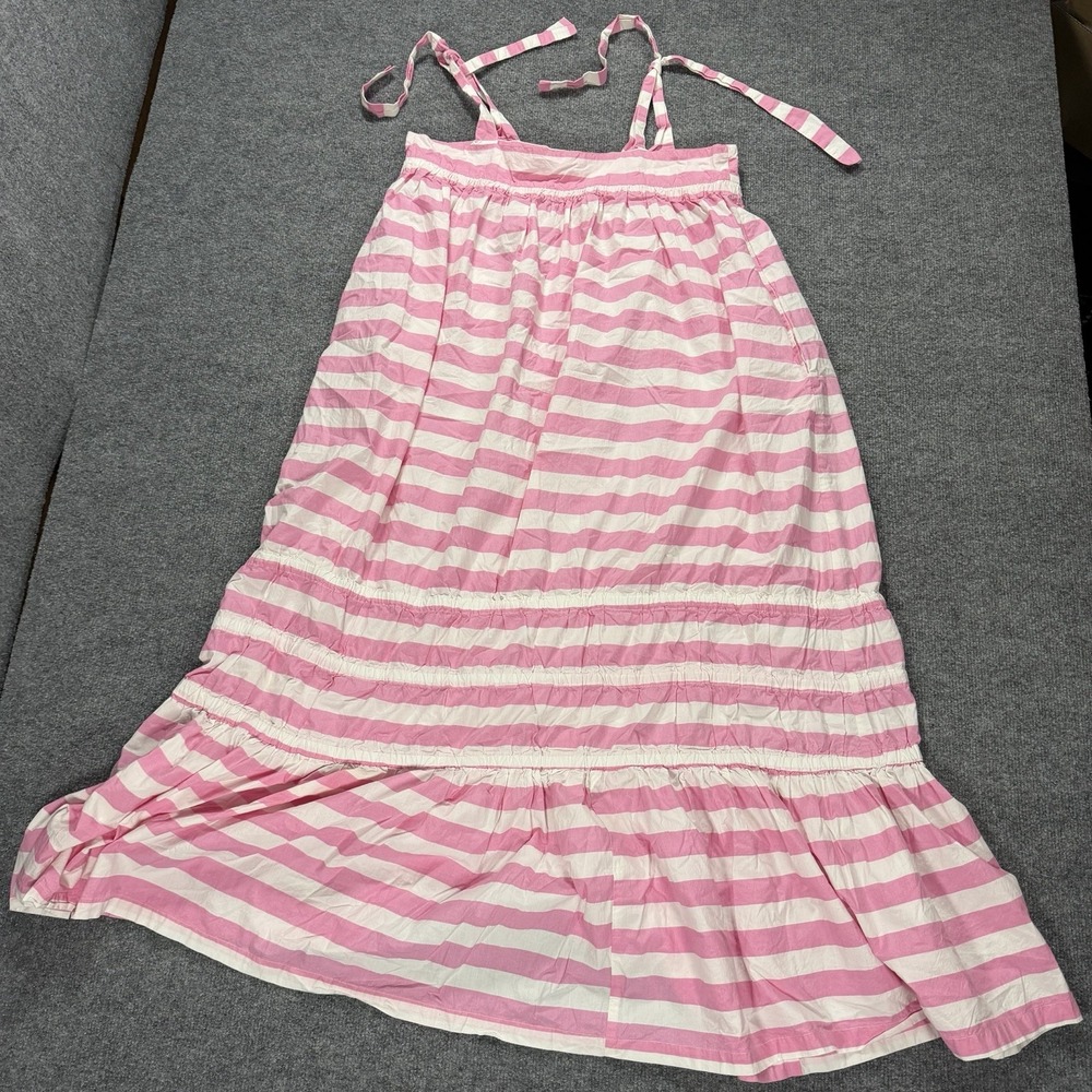 Sunshine Tienda Dress Womens Medium Pink White Striped Beach Boho Tie Strap